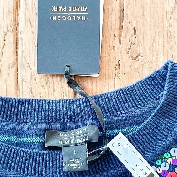 NWT! Halogen x Atlantic-Pacific Confetti Metallic Stripe Sweater, Large - Picture 3 of 4